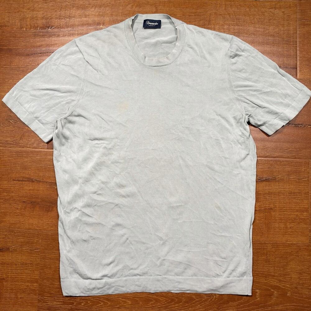 Drumohr T Shirt Mens M Gray Crew Neck Short Sleeve Woven Cotton Designer Italy